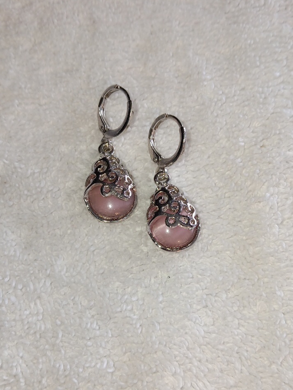 Silver Drop Earrings with Pink Accent NWOT
